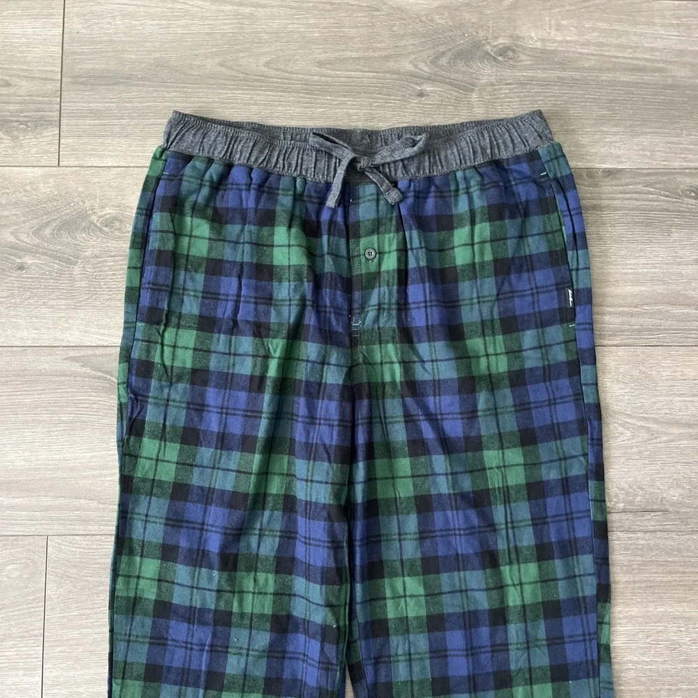 Eddie Bauer Mens M Lounge Pants Blue Green Plaid Drawstring